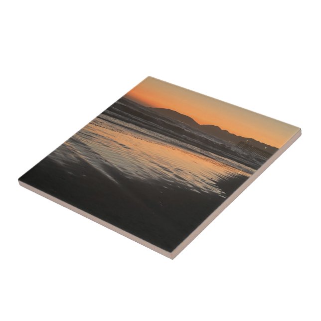 From Dusk Till Twilight At The Beach Photo Print Ceramic Tile (Side)