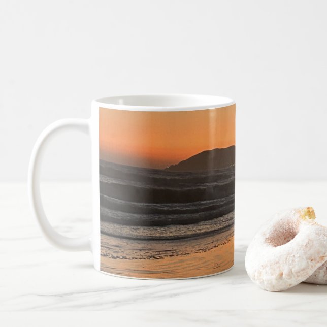 From Dusk Till Twilight At The Beach Photo Print Coffee Mug (With Donut)