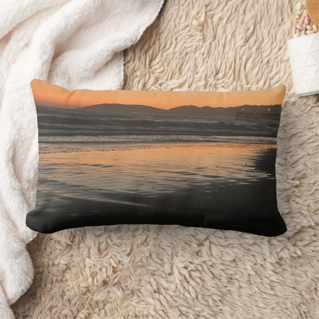 From Dusk Till Twilight At The Beach Photo Print Lumbar Cushion (Blanket)