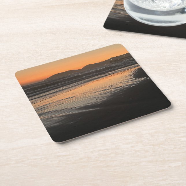 From Dusk Till Twilight At The Beach Photo Print Square Paper Coaster (Angled)
