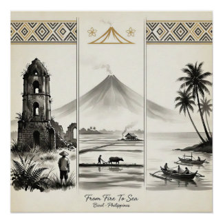 From Fire To Sea-Bicol Philippines Sumi-e Poster