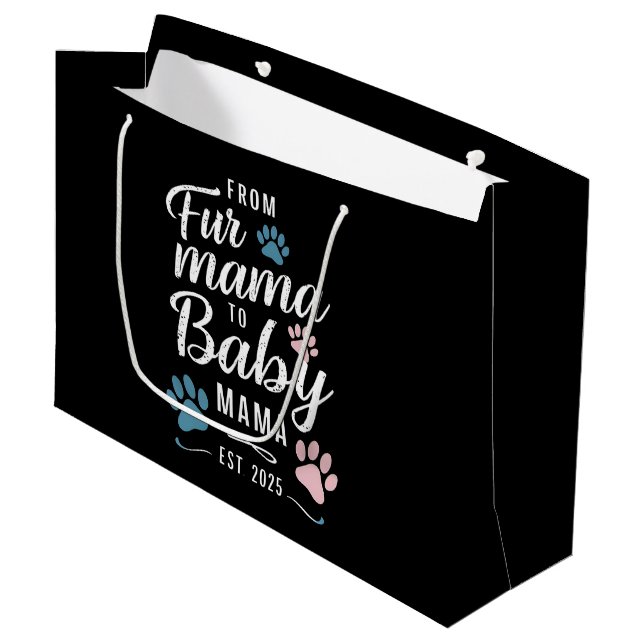 From Fur Mama to Baby Mama Est 2025 Dog Cat Mum Large Gift Bag (Front Angled)