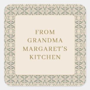 From Grandmas Kitchen Personalised Name Botanical Square Sticker
