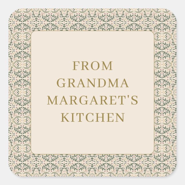 From Grandmas Kitchen Personalised Name Botanical Square Sticker (Front)