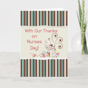 From Group, Happy Nurses Day, Cute Bird on Stripes Card