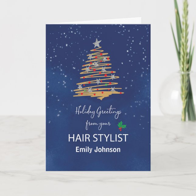 From Hair Stylist Christmas Tree Customisable Name Card (Front)