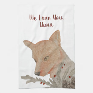 From Kids Grandma Grandparent Christmas Fox Tea Towel