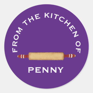 From Kitchen of Minimalist Rolling Pin Purple Classic Round Sticker