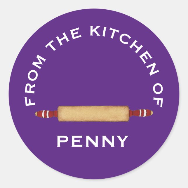 From Kitchen of Minimalist Rolling Pin Purple Classic Round Sticker (Front)
