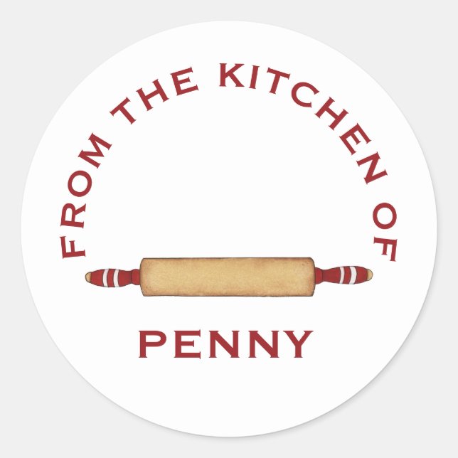 From Kitchen of Minimalist Rolling Pin White Classic Round Sticker (Front)