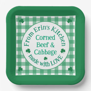 From Kitchen with Love Irish Shamrocks Green Check Paper Plate