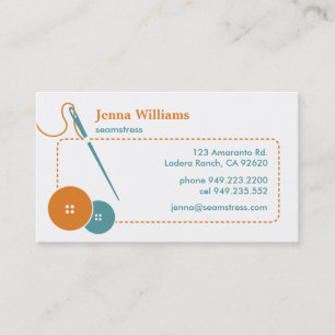 From Lucy: ARTISAN & SEAMSTRESS   orange & blue Business Card