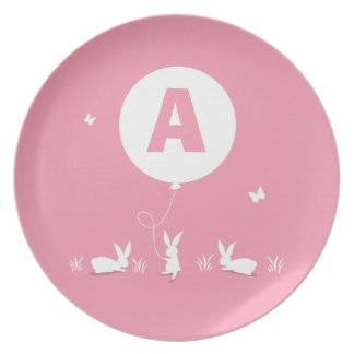 From Lucy: BUNNY BALLOON PINK | personalised kids Plate