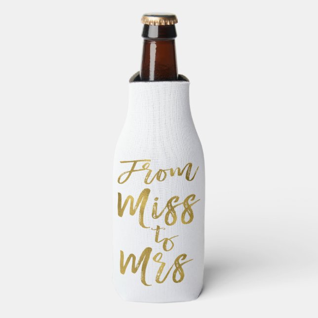 From Miss to Mrs Bridal Shower Gold Foil Script Bottle Cooler (Bottle Front)