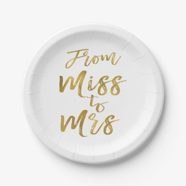 From Miss to Mrs Bridal Shower Party Gold Foil Paper Plate (Front)