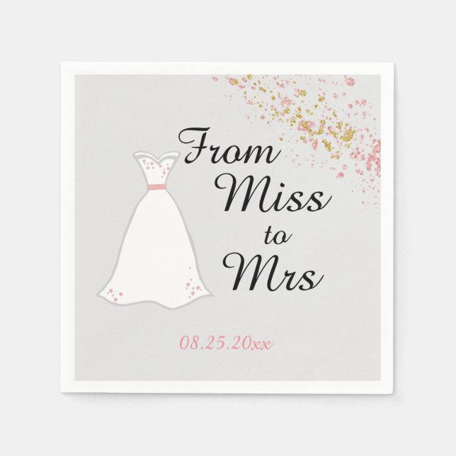 From Miss to Mrs Pink Glitter Bridal Shower Napkin (Front)