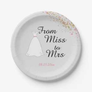 From Miss to Mrs Pink Glitter Bridal Shower Paper Plate