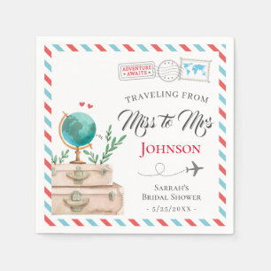 From Miss to Mrs Travel Suitcases Bridal Shower Napkin