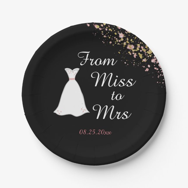From Miss to Mrs Wedding Dress Bridal Shower Paper Plate (Front)