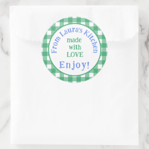 From NAME Kitchen with Love Green Check Classic Round Sticker