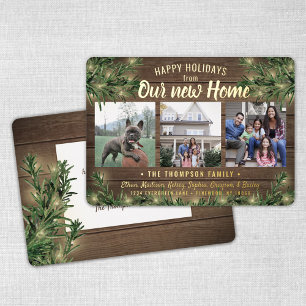 From New Home 3 Photo Christmas Greenery & Lights Foil Holiday Card