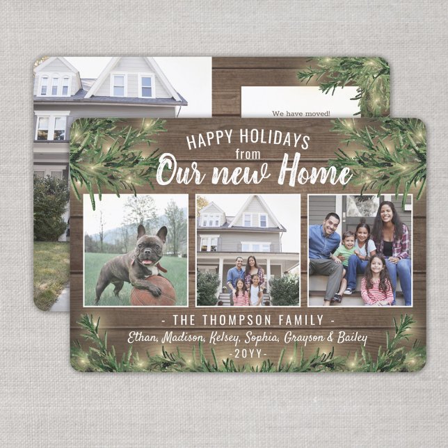From New Home 4 Photo Christmas Greenery & Lights Holiday Card (Creator Uploaded)