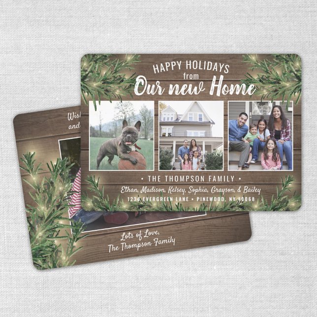 From New Home Any Greeting 4 Photo Wood Christmas Holiday Card (Creator Uploaded)