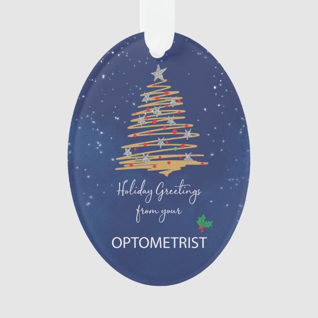 From Optometrist Christmas Tree Navy Custom Name Ornament (Front)