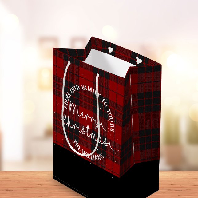 From Our Family to Yours Name Red Plaid Christmas Medium Gift Bag (From Our Family to Yours Name Red Plaid Christmas Medium Gift Bag)