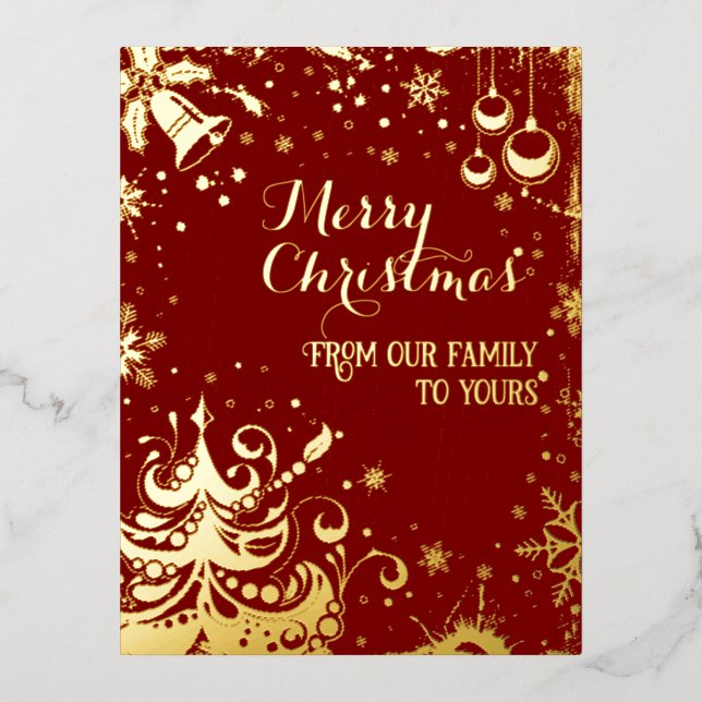 From our family to yours Red Foil Holiday Postcard (Front)