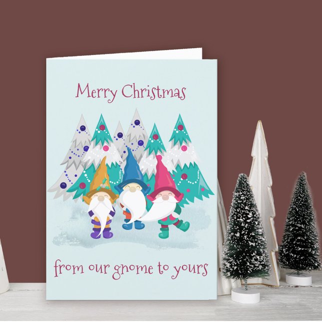 From our Gnome to Yours Cute Funny Merry Christmas Holiday Card (Funny gnome Christmas Card. Buy professionally printed or as printable digital download.)