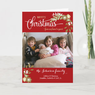 From Our Home-Christmas modern floral custom photo Holiday Card