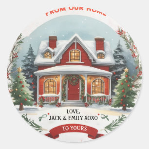 From Our Home To Yours   Festive Christmas Classic Round Sticker