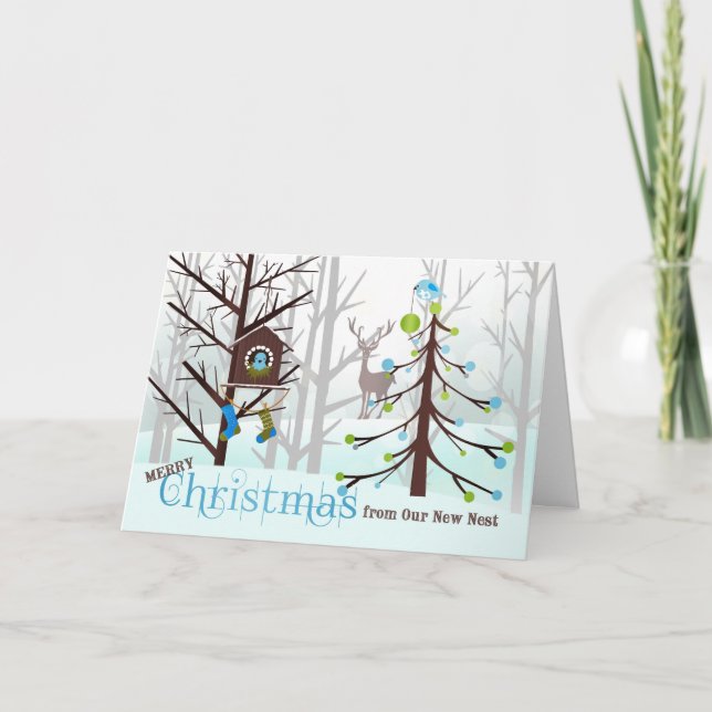 from Our New Address | Christmas Blue Birds Holiday Card (Front)