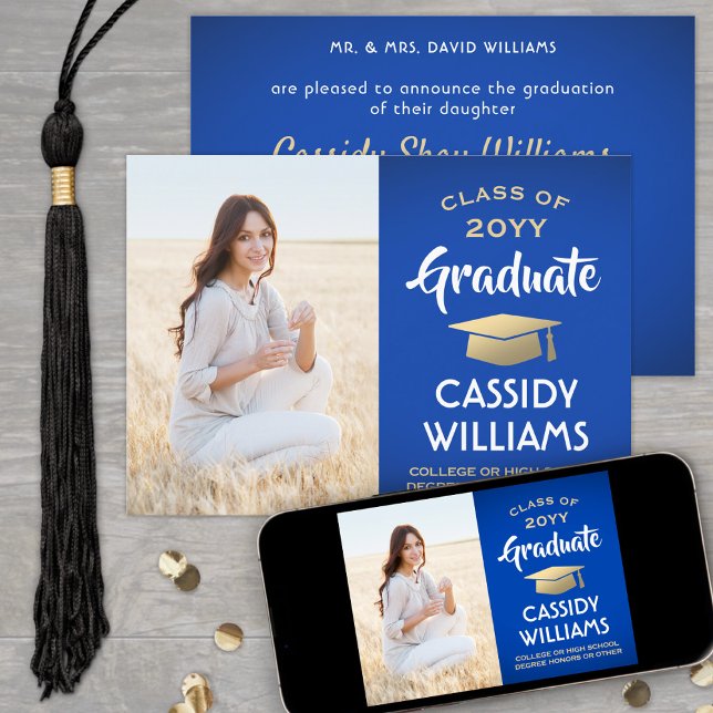 From Parents 1 Photo Royal Blue & Gold Graduation Announcement (Creator Uploaded)