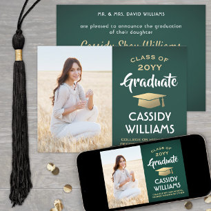 From Parents One Photo Green and Gold Graduation Announcement