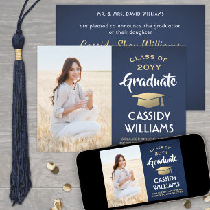 From Parents One Photo Navy Blue & Gold Graduation Announcement