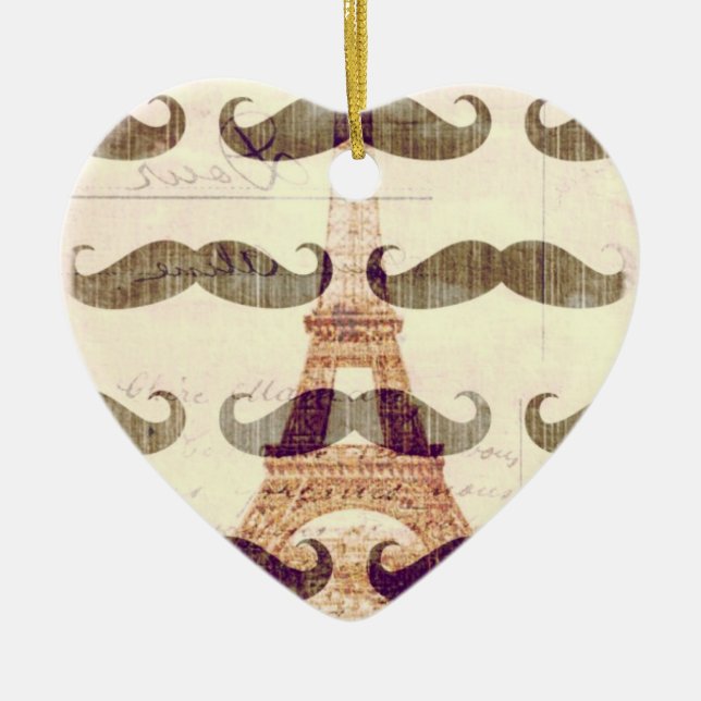 From Paris with moustache Ceramic Tree Decoration (Front)