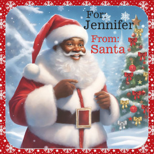 From Santa Add Child's Name African American Square Sticker