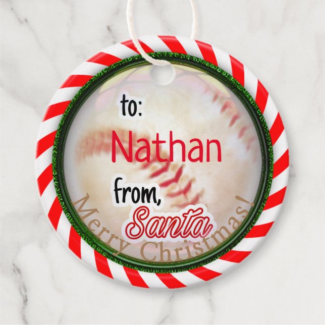 From Santa Christmas Baseball Favour Tags (Front)