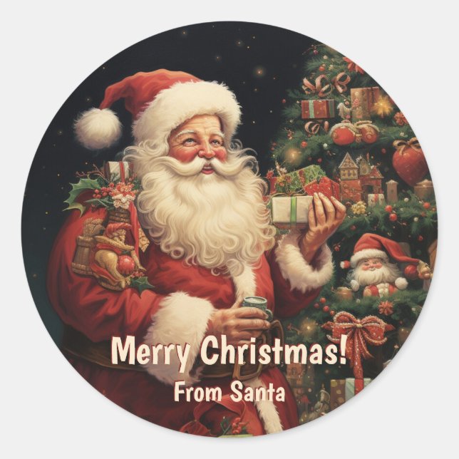 From Santa Christmas Classic Round Sticker (Front)