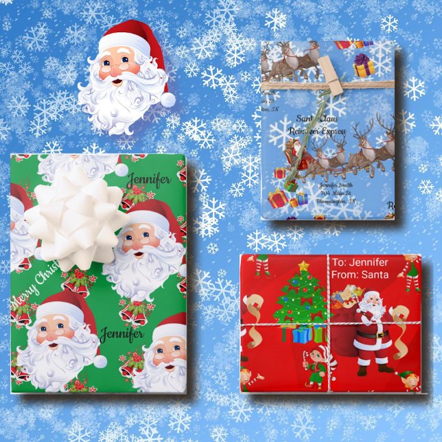 From Santa Claus Add Kid's Name Christmas 3 Wrapping Paper Sheet (Creator Uploaded)