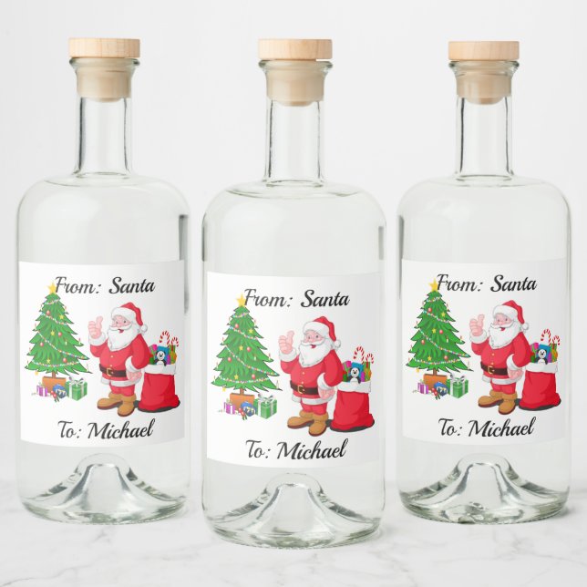 From Santa Claus Add Name A Little Christmas Cheer Liquor Bottle Label (Bottles)