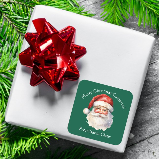 From Santa Claus Custom Green Kids Christmas Gift Square Sticker (Creator Uploaded)