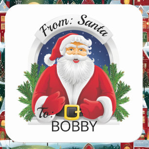 From SANTA CLAUS CUSTOM Kid's NAME Gift Wrap Square Sticker