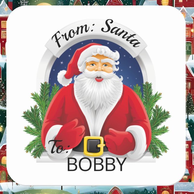 From SANTA CLAUS CUSTOM Kid's NAME Gift Wrap Square Sticker (Creator Uploaded)