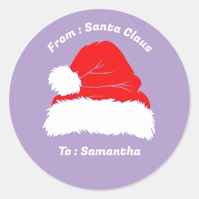 From Santa Claus Green Christmas Gift lilac Classic Round Sticker (Front)