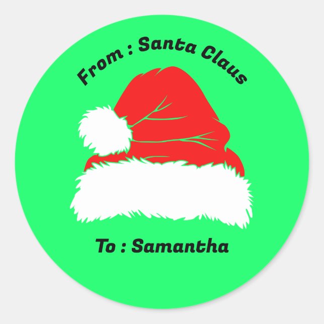 From Santa Claus Green Christmas Gift neon Classic Round Sticker (Front)