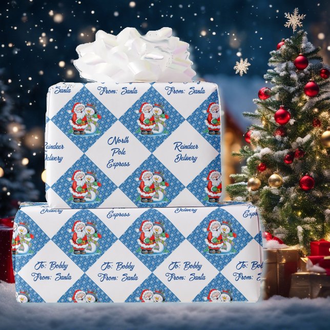 From Santa Claus Personalise Name Christmas Snow Wrapping Paper (Creator Uploaded)