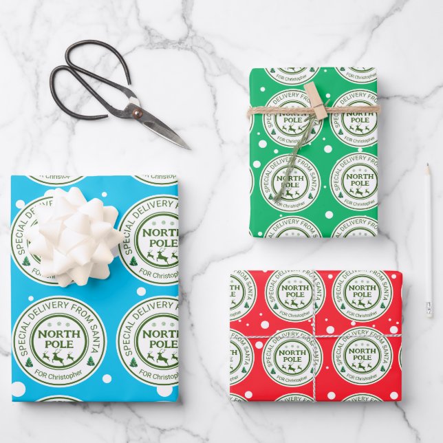 from santa stickers north pole wrapping paper sheet (Front)